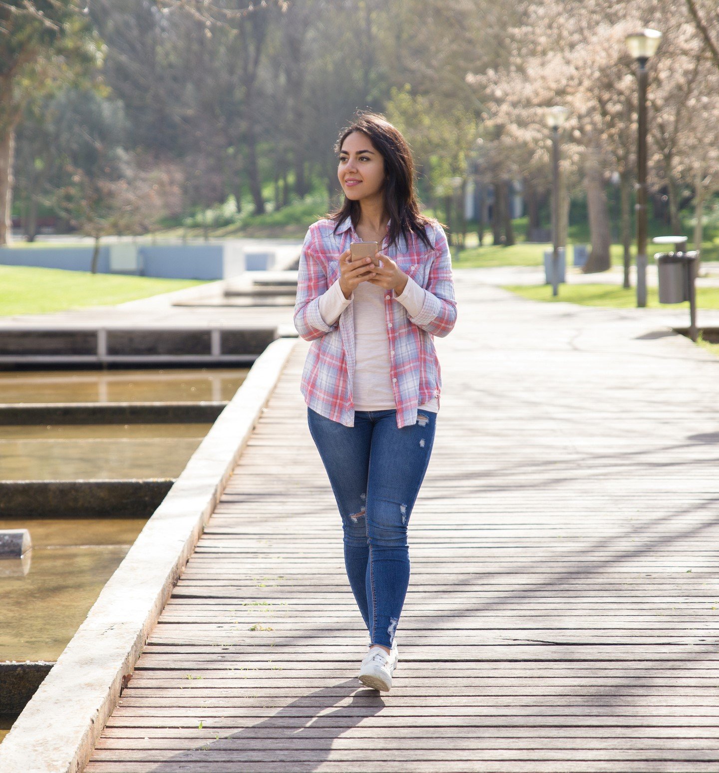 smiling delighted girl enjoying landscape city park 1