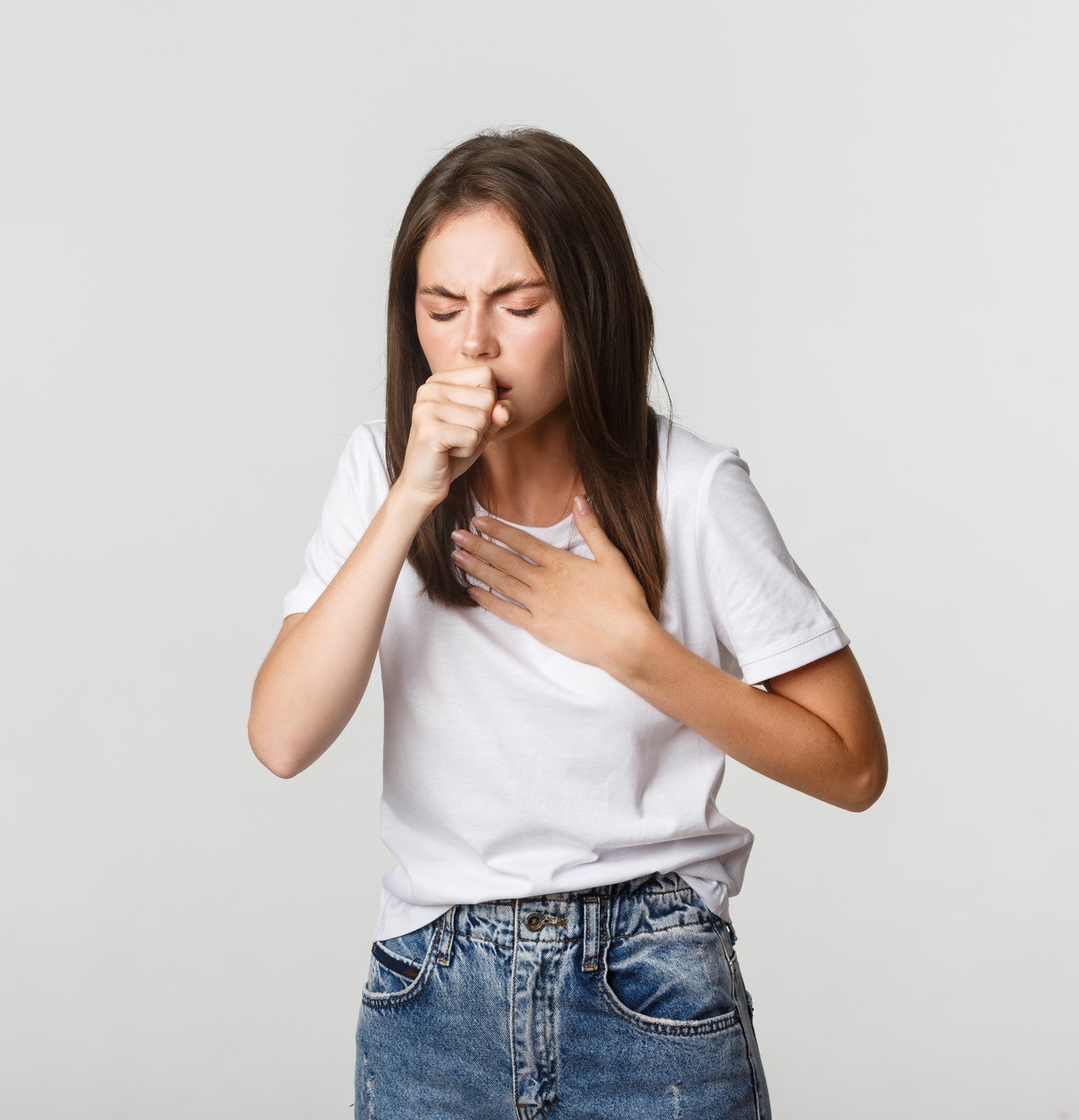young woman feeling sick coughing have covid19 symptoms 1